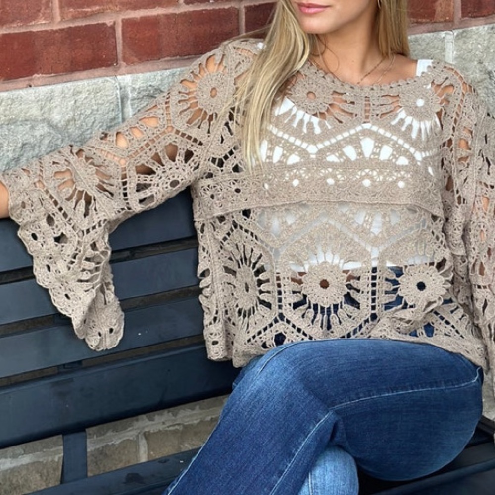 NWOT🤎POL Bohemian Goddess Crochet Top One Size - Picture 5 of 9